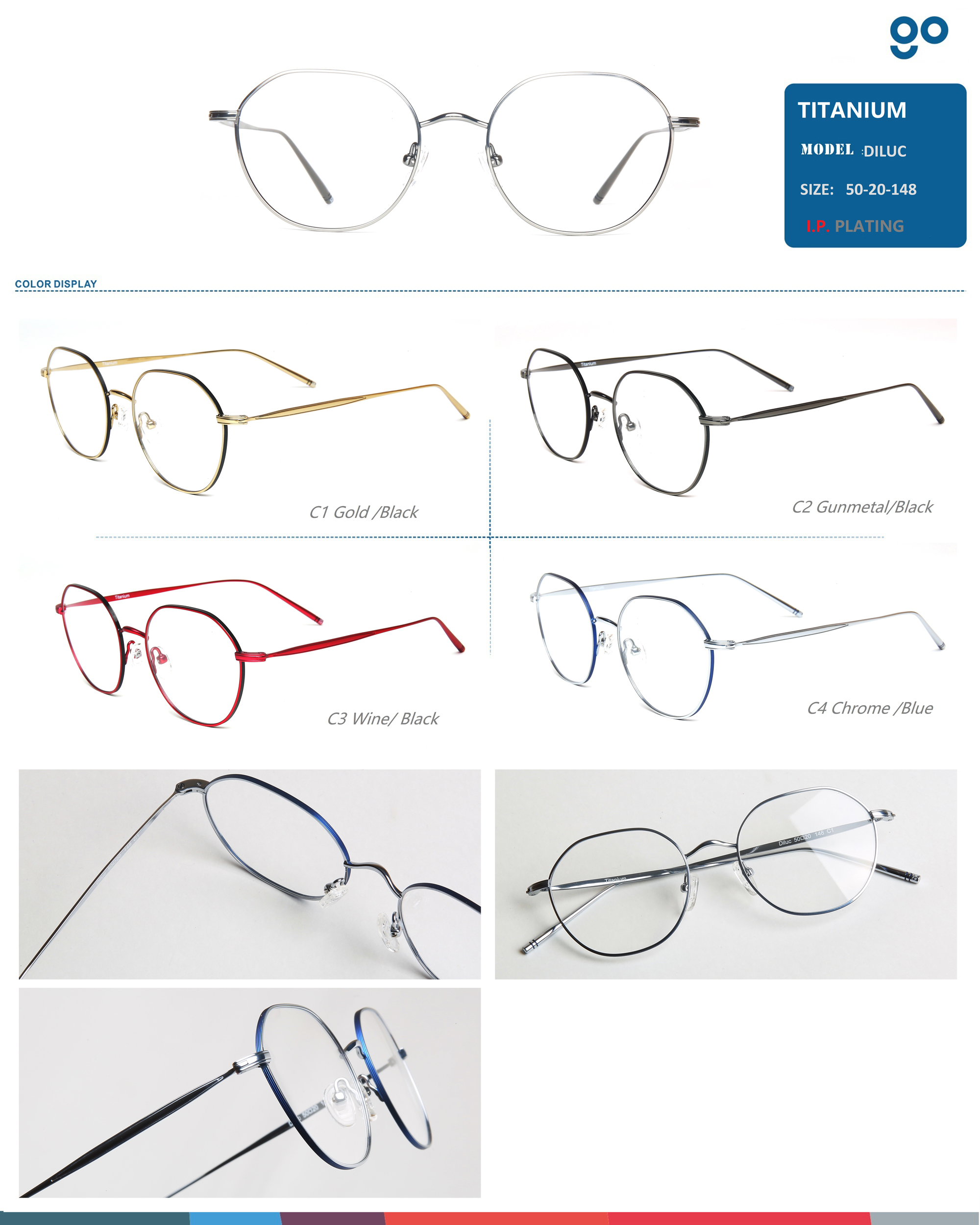 titanium optical frames- pure titanium with IP plating 2 tones